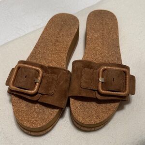 Veronica Beard Tan Suede Buckle Sandals